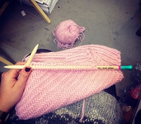 herringbone stitch knitting needle - Rebellious Green knit affair